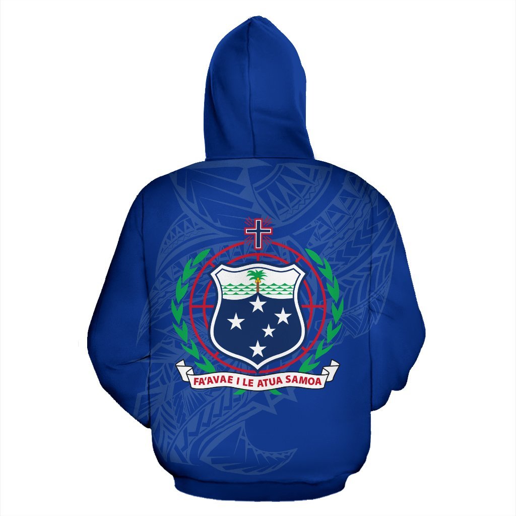 Samoa Rugby Zip up Hoodie Samoa Flag Rugby Coat of Arms Blue - Polynesian Pride