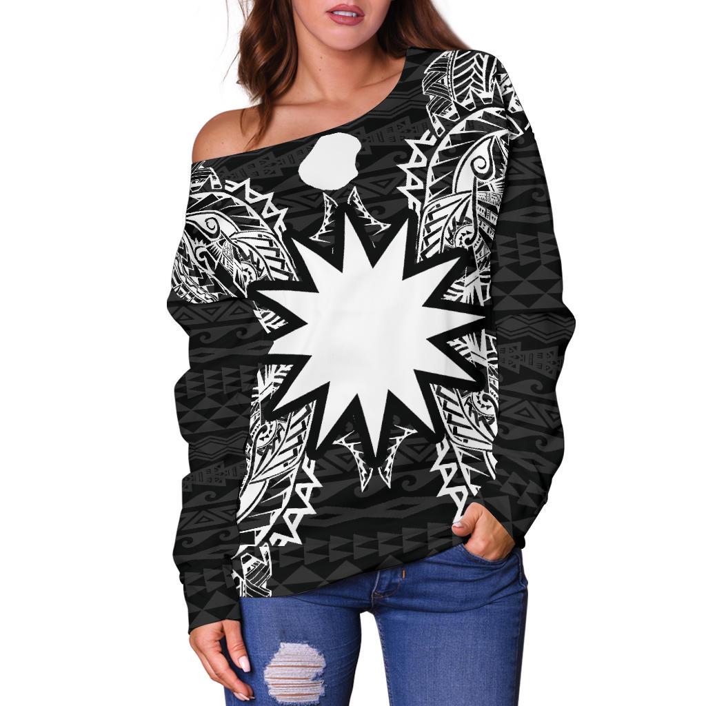 Nauru Polynesian Shoulder Sweater Map Black - Polynesian Pride