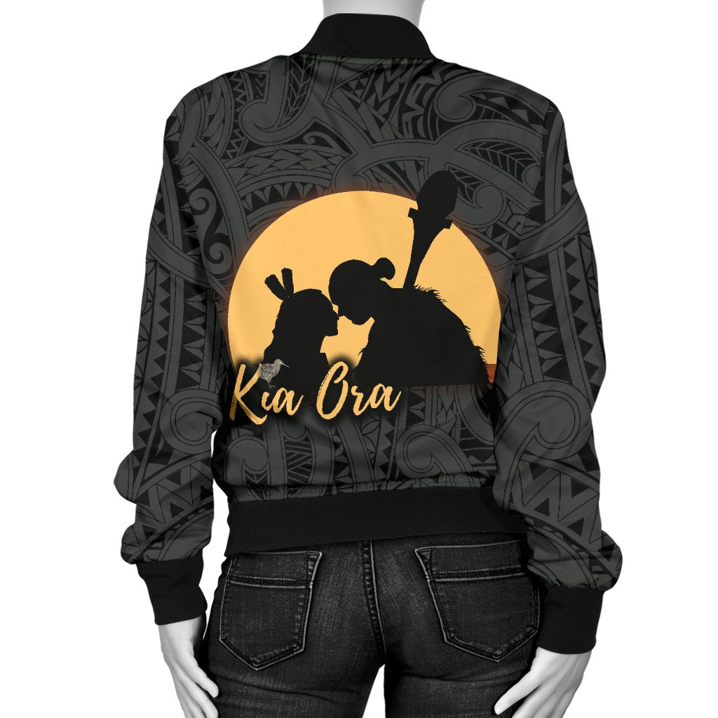 Maori Kiwi Rugby Women Bomber Jacket Hongi - Kia Ora New Zealand - Polynesian Pride