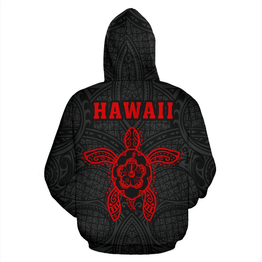 Polynesian Kakau Hula Girl Turtle Hibiscus Hawaii Zip Hoodie Red - Polynesian Pride