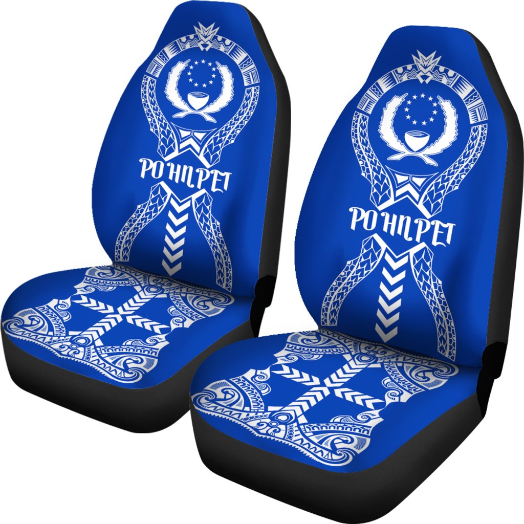 Pohnpei Car Seat Covers - Pohnpei Flag Micronesian Tribal Blue - Polynesian Pride