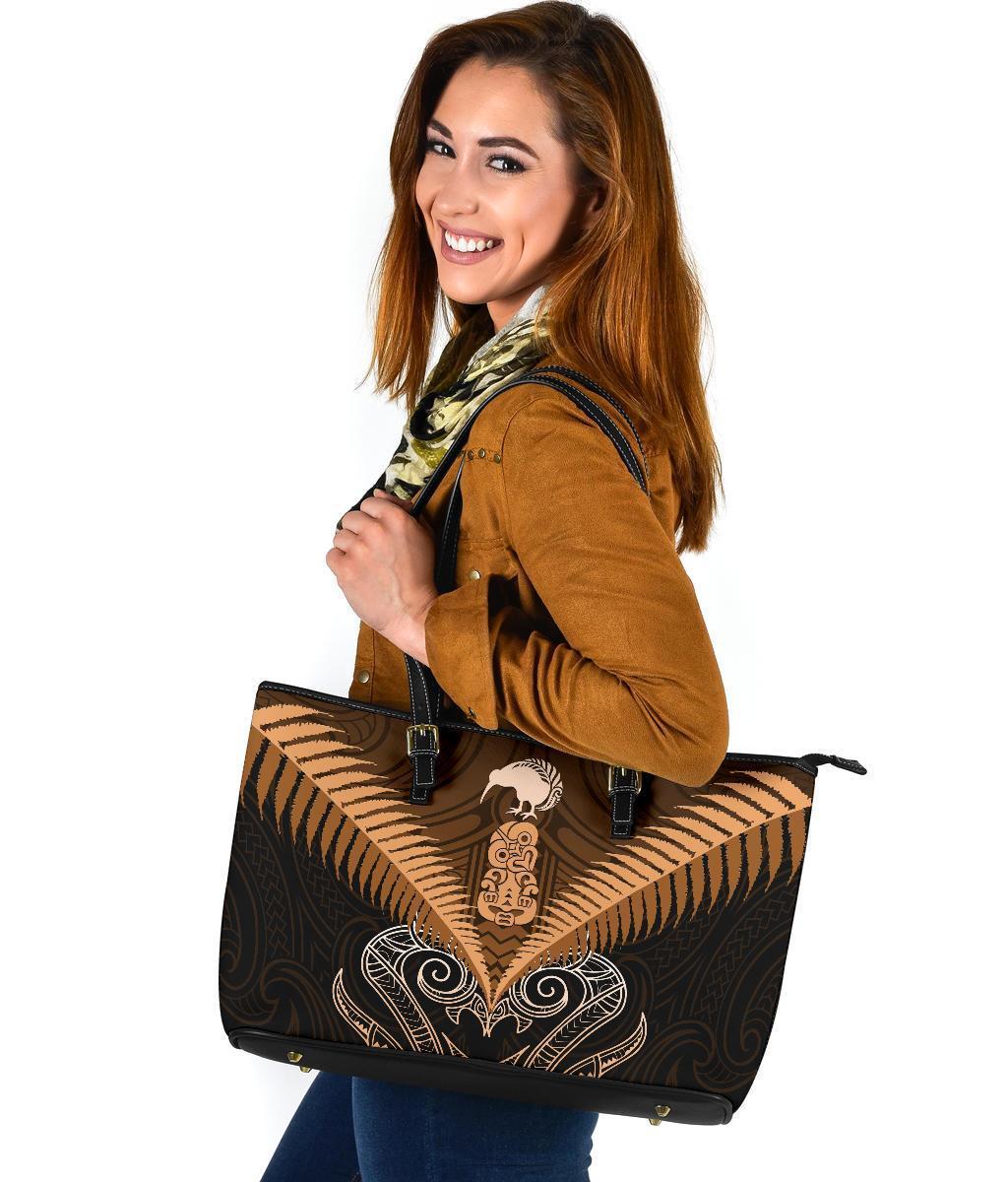 Maori Manaia New Zealand Large Leather Tote Gold - Polynesian Pride