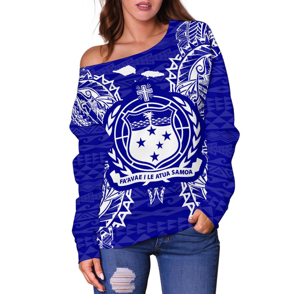 Samoa Polynesian Shoulder Sweater Map Blue - Polynesian Pride