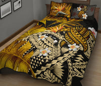 Kanaka Maoli (Hawaiian) Quilt Bed Set, Polynesian Pineapple Banana Leaves Turtle Tattoo Yellow - Polynesian Pride