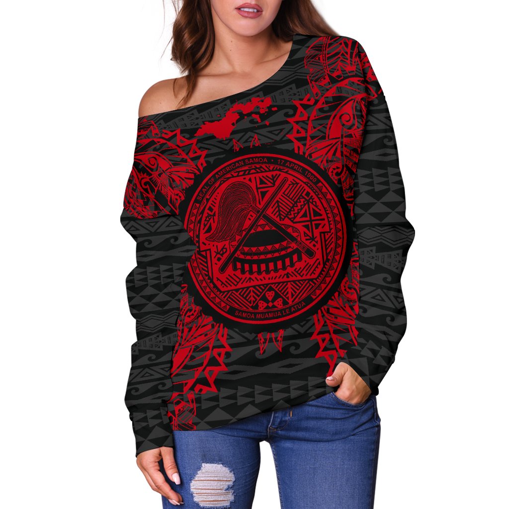 American Samoa Polynesian Shoulder Sweater Map Red - Polynesian Pride