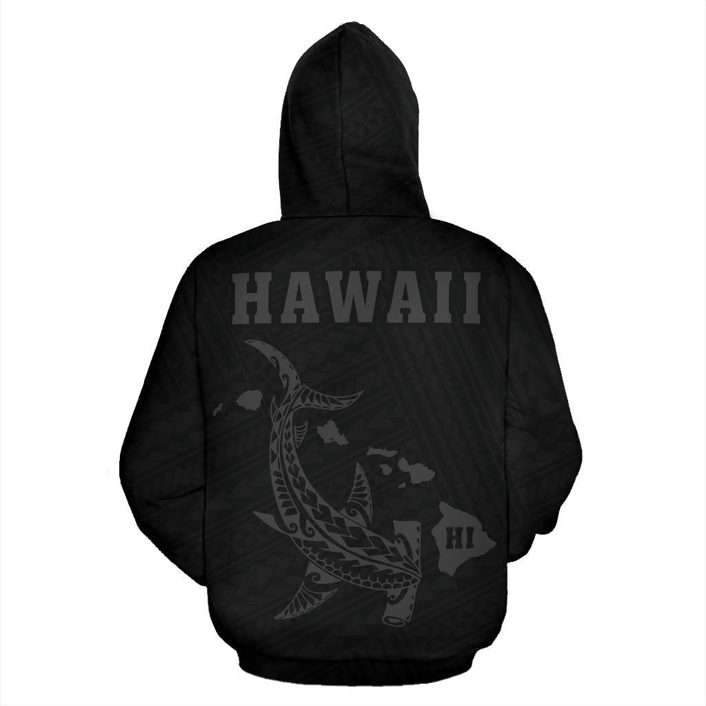 Polynesian Kakau Hammerhead Shark Map of Hawaii Hoodie Grey - Polynesian Pride