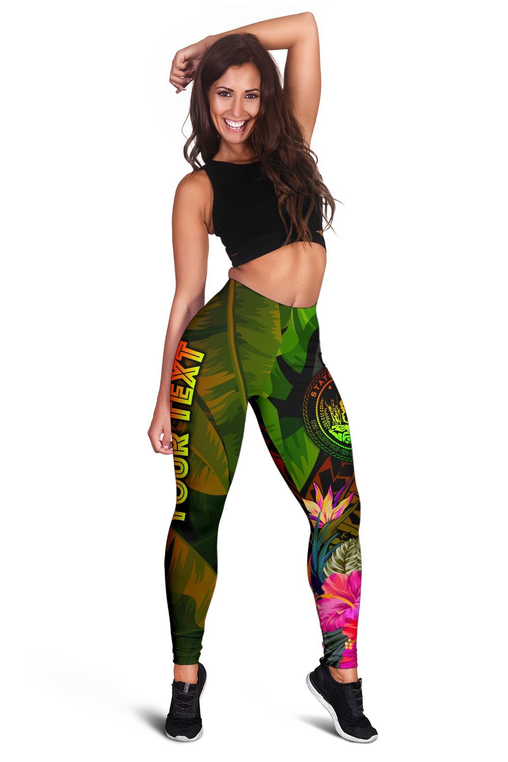 Polynesian Hawaii Polynesian Personalised Women's Leggings - Hibiscus and Banana Leaves - Polynesian Pride
