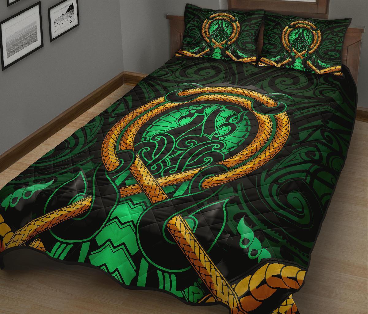 Maori New Zealand Quilt Bed Set Manaia Green Duvet Cover And Pillow Case - Polynesian Pride