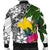 Papua New Guinea Men's Bomber Jacket White - Turtle Plumeria Banana Leaf - Polynesian Pride