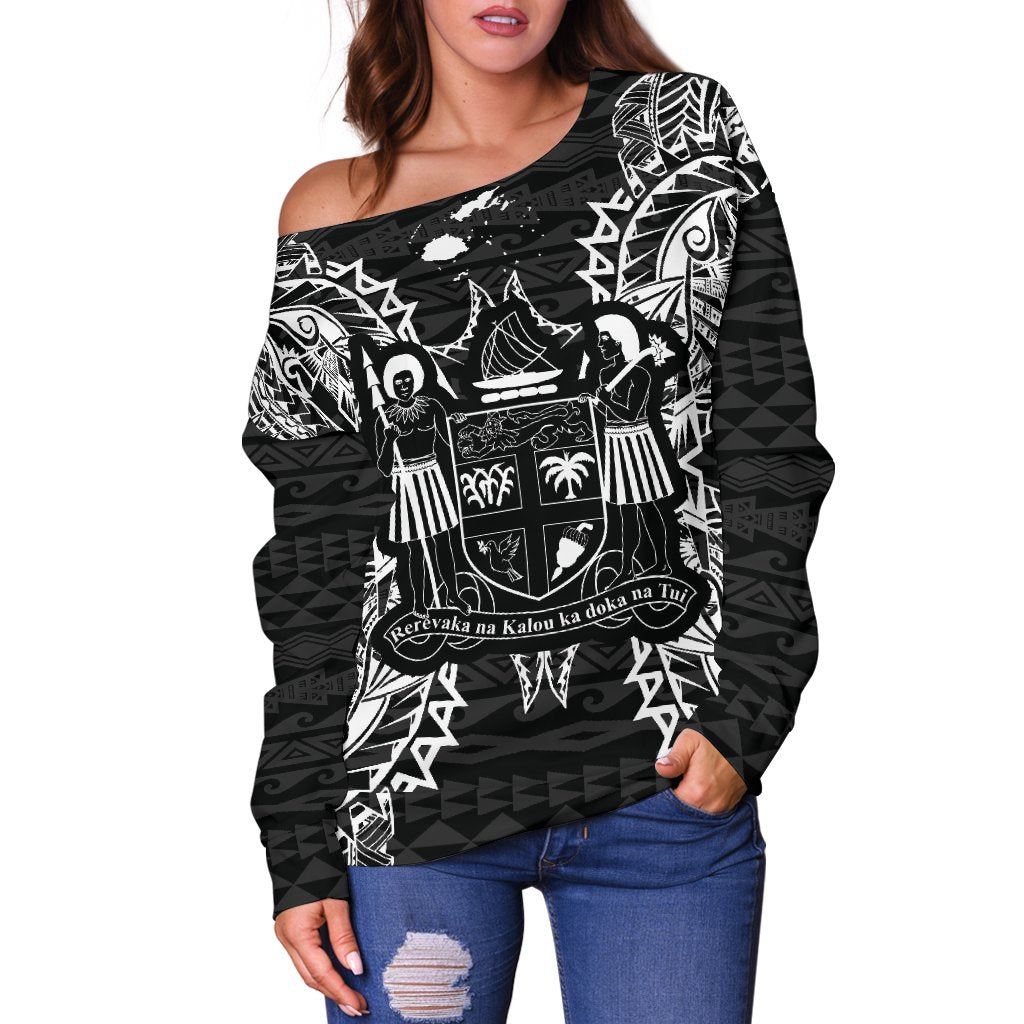 Fiji Polynesian Shoulder Sweater Map Black - Polynesian Pride