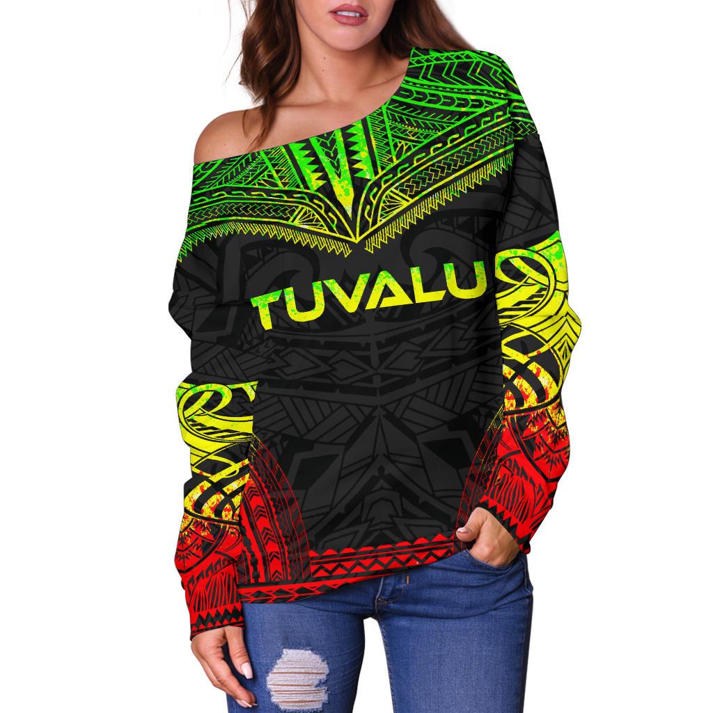 Tuvalu Polynesian Chief Women's Off Shoulder Sweater - Reggae Version - Polynesian Pride