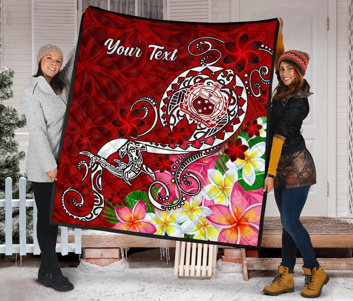 Samoa Custom Personalised Premium Quilt - Turtle Plumeria (Red) - Polynesian Pride