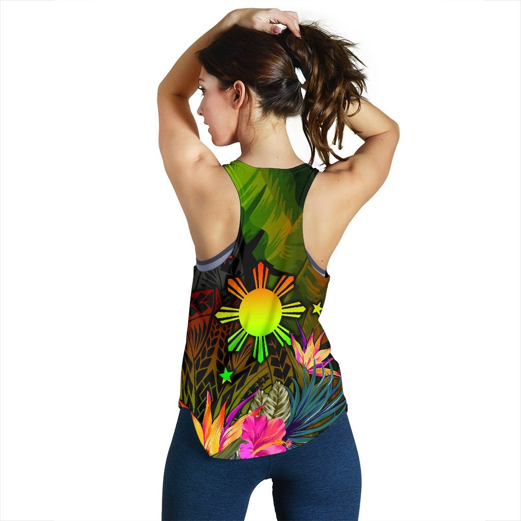 The Philippines Polynesian Personalised Women's Racerback Tank - Hibiscus and Banana Leaves - Polynesian Pride