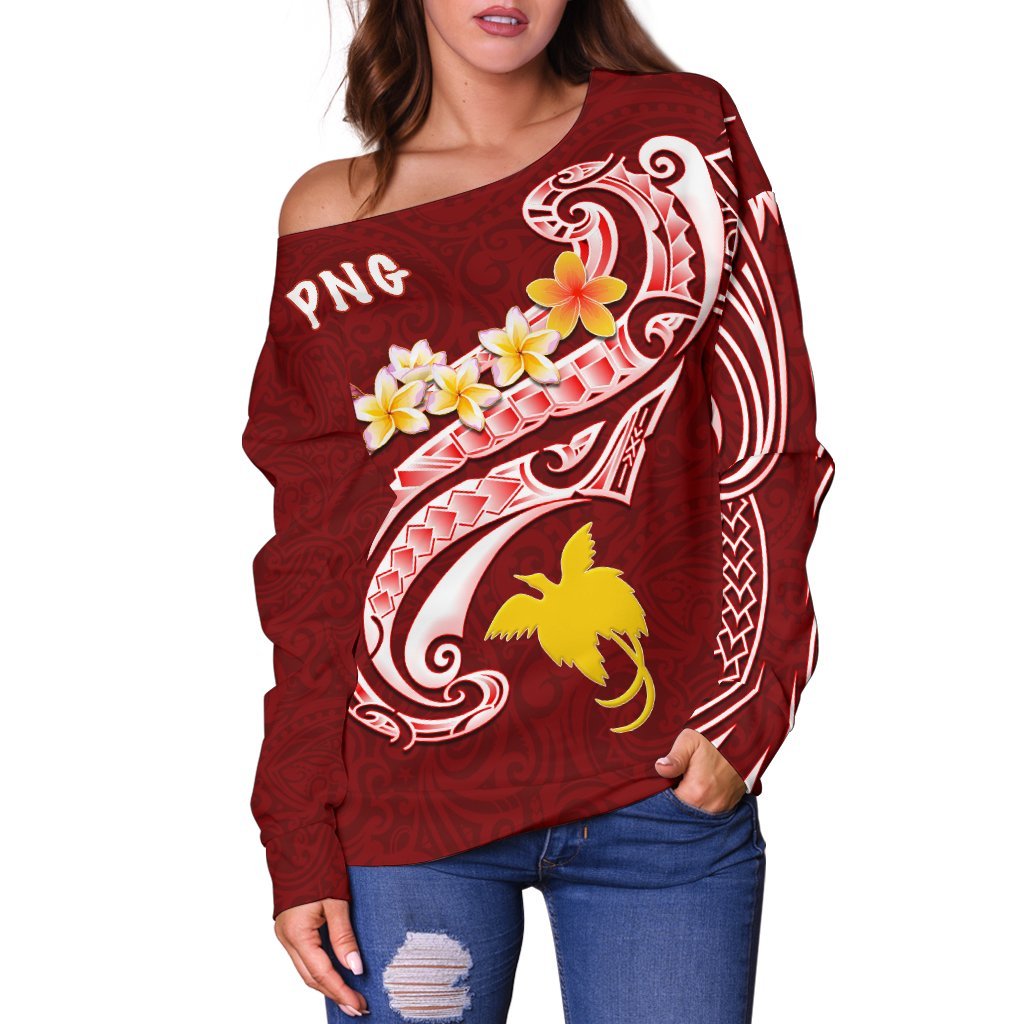 Papua New Guinea Women's Off Shoudler Sweater - PNG Seal Polynesian Patterns Plumeria - Polynesian Pride