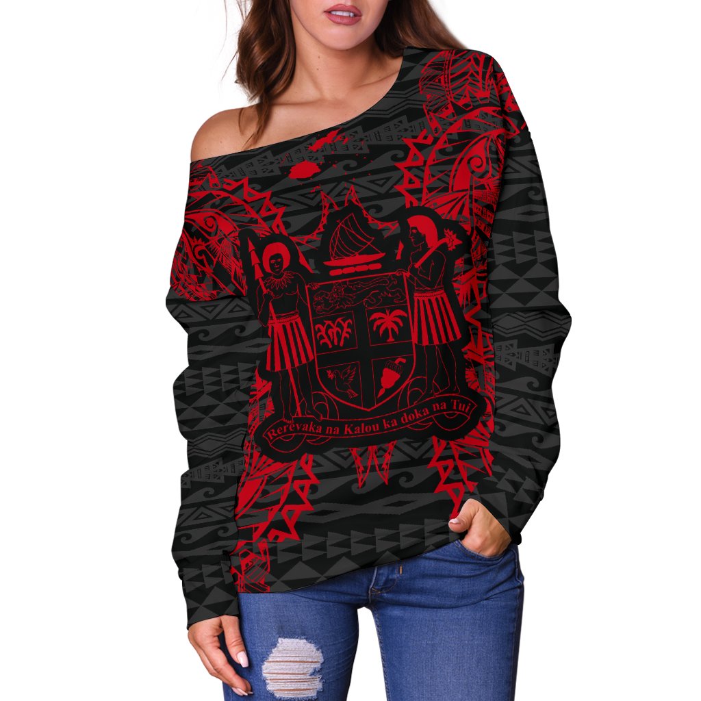 Fiji Polynesian Shoulder Sweater Map Red - Polynesian Pride
