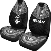 Guam Car Seat Cover - Guam Coat Of Arms Polynesian Chief Tattoo Black Version - Polynesian Pride
