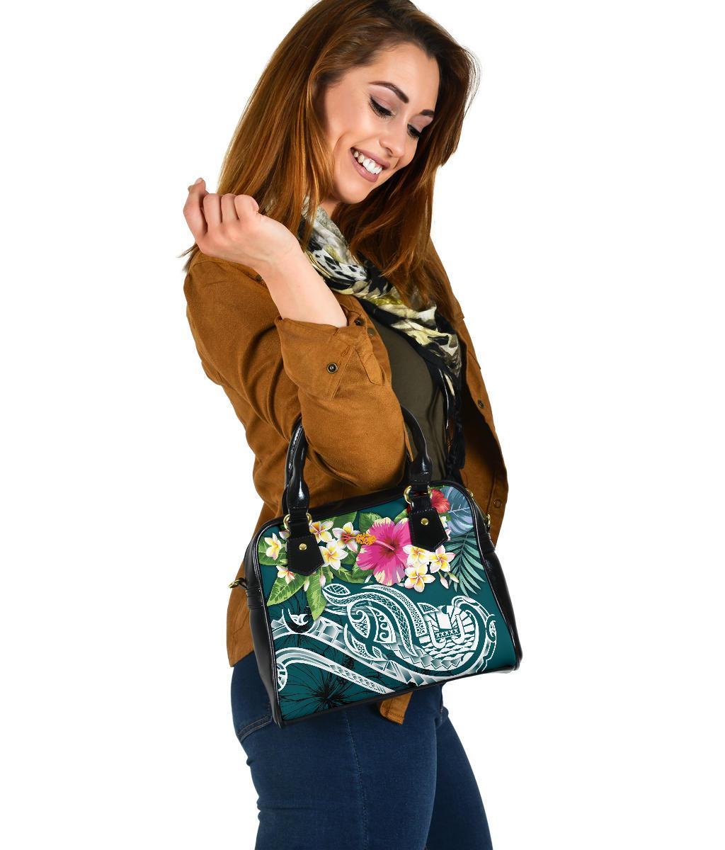 Tahiti Polynesian Shoulder Handbag - Summer Plumeria (Turquoise) - Polynesian Pride