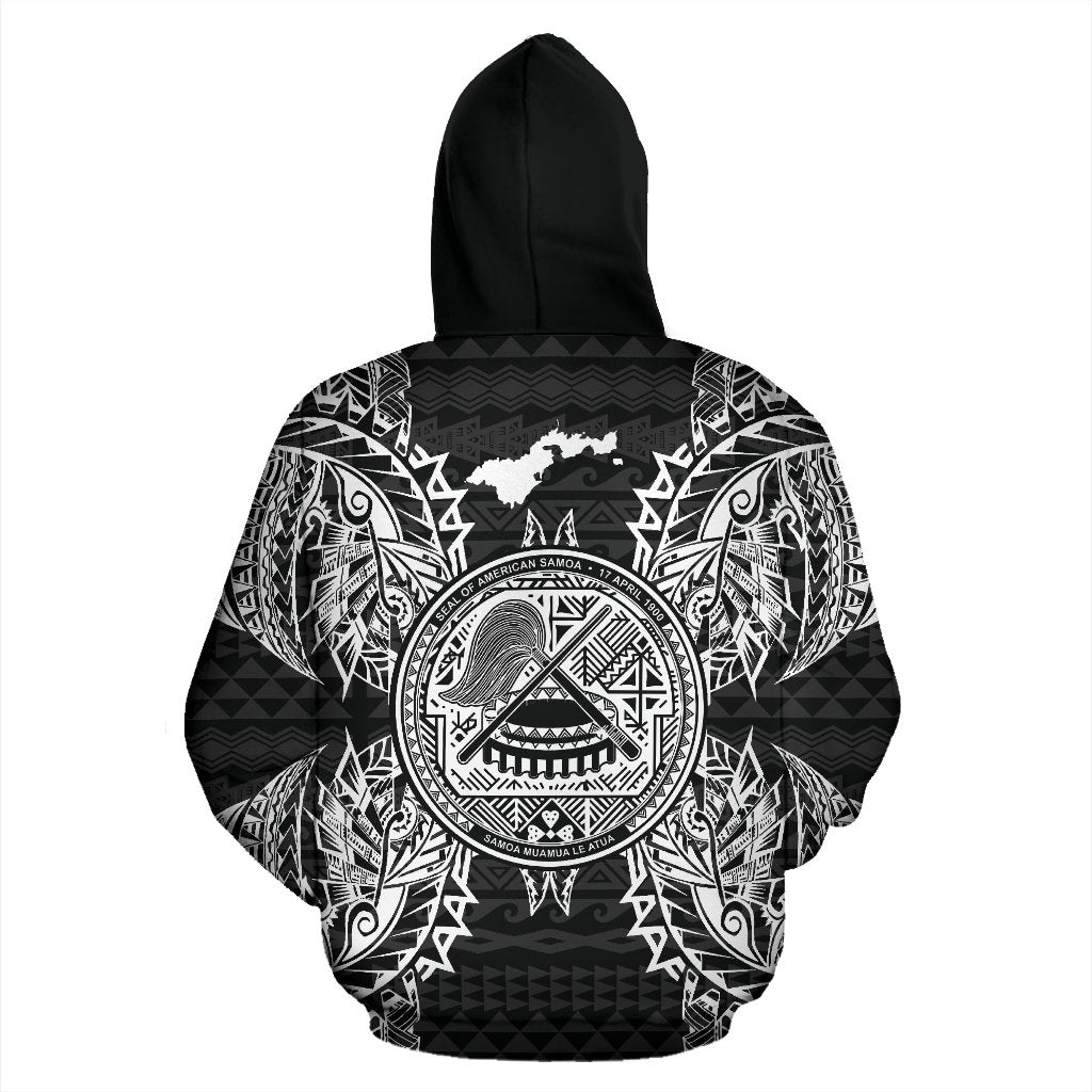 American Samoa Polynesian All Over Zip up Hoodie Map Black - Polynesian Pride
