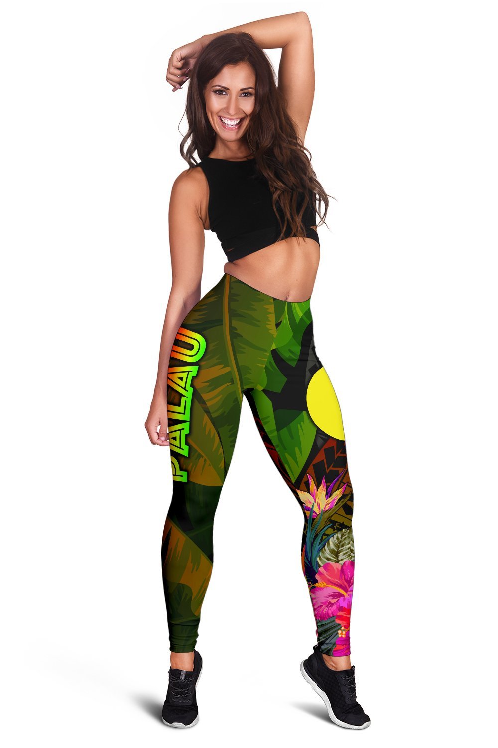 Palau Polynesian Women's Leggings - Hibiscus and Banana Leaves - Polynesian Pride