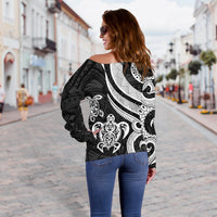 Fiji Polynesian Women Of Shoulder Sweater - White Tentacle Turtle - Polynesian Pride