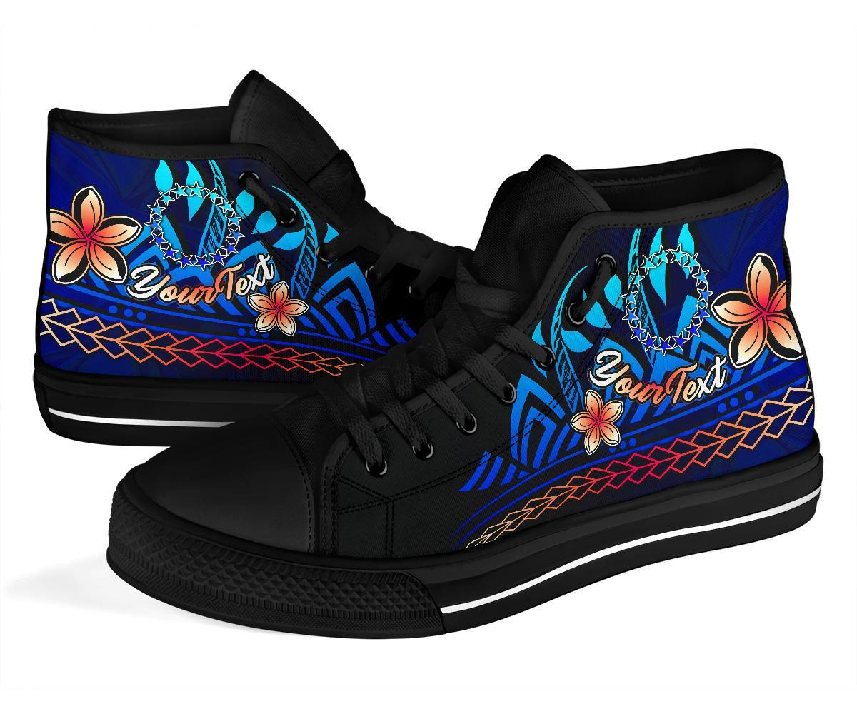 Cook Islands Custom Personalised High Top Shoes Blue - Vintage Tribal Mountain - Polynesian Pride