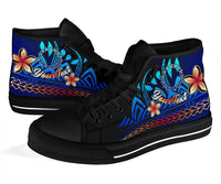 Cook Islands Custom Personalised High Top Shoes Blue - Vintage Tribal Mountain - Polynesian Pride