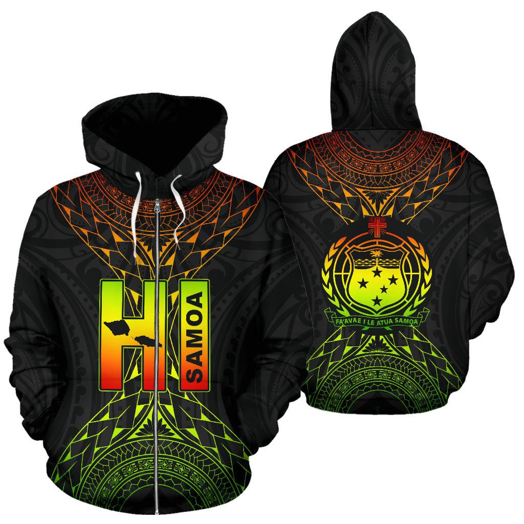 Samoa Map Polynesian All Over Zip up Hoodie Unisex Black - Polynesian Pride