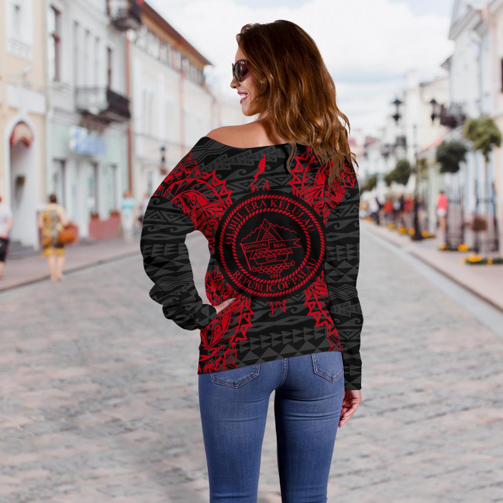 Palau Polynesian Shoulder Sweater Map Red - Polynesian Pride