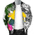 Papua New Guinea Men's Bomber Jacket White - Turtle Plumeria Banana Leaf - Polynesian Pride