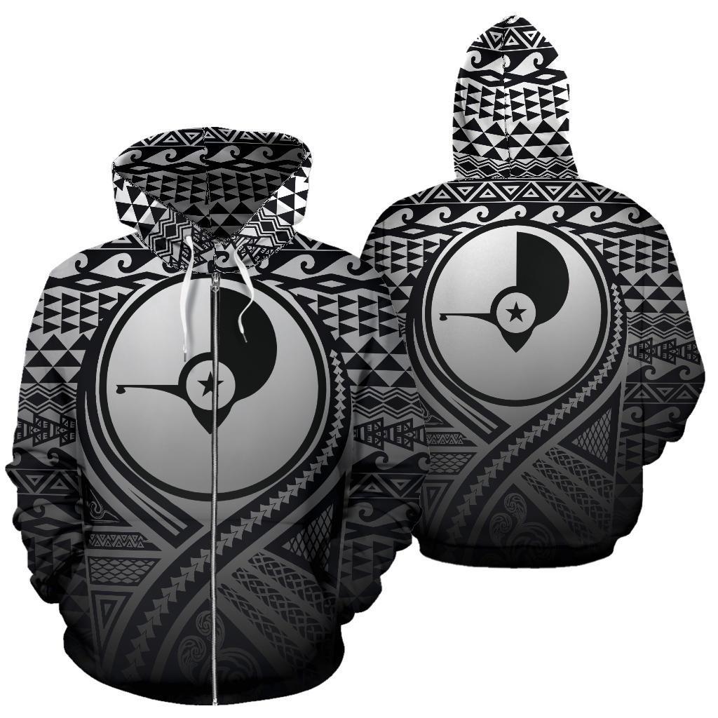 Yap All Over Zip up Hoodie Lift up Black Unisex Black - Polynesian Pride