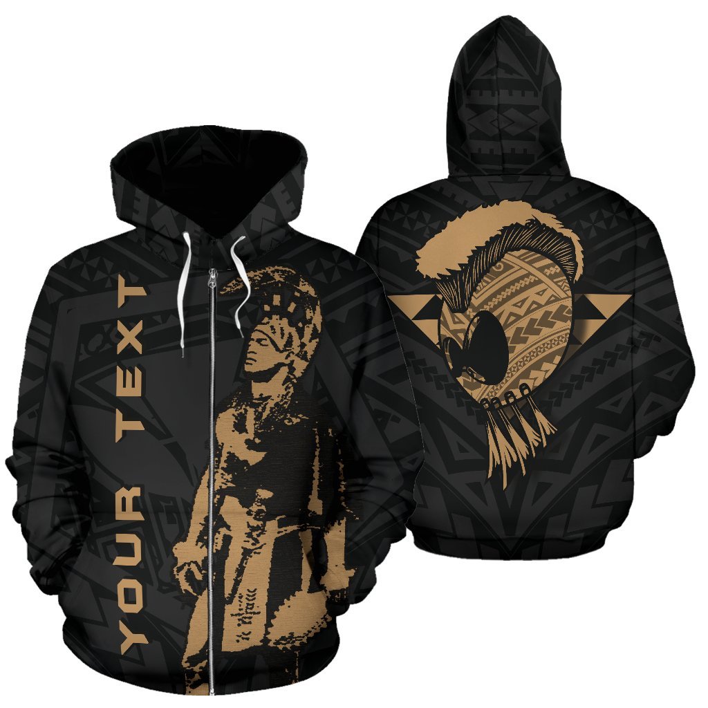 Polynesian Kakau Warrior Helmet Hawaii Custom Zip Hoodie Gold Unisex Gold - Polynesian Pride