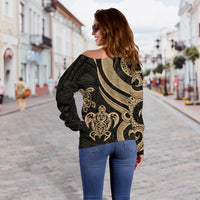 Fiji Polynesian Women Of Shoulder Sweater - Gold Tentacle Turtle - Polynesian Pride