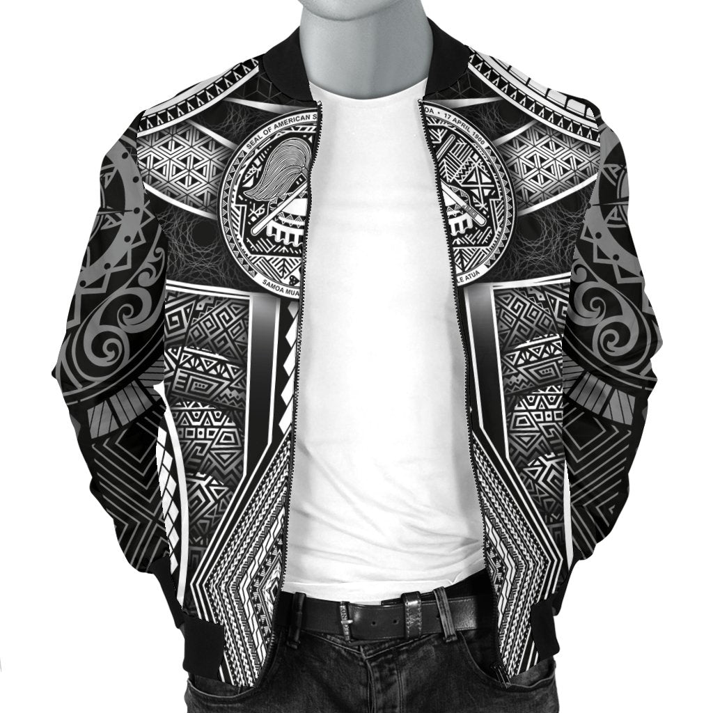 Polynesian Men's Bomber Jackets - American Samoa Coat Of Arm With Poly Patterns - Polynesian Pride