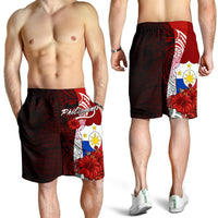 Philippines Polynesian Men's Shorts - Coat Of Arm With Hibiscus Red - Polynesian Pride