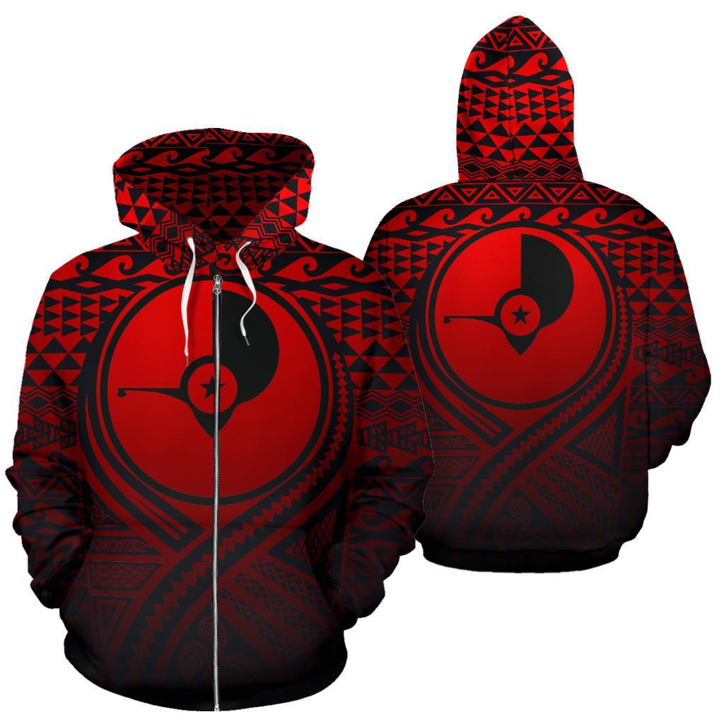 Yap All Over Zip up Hoodie Lift up Red Unisex Red - Polynesian Pride