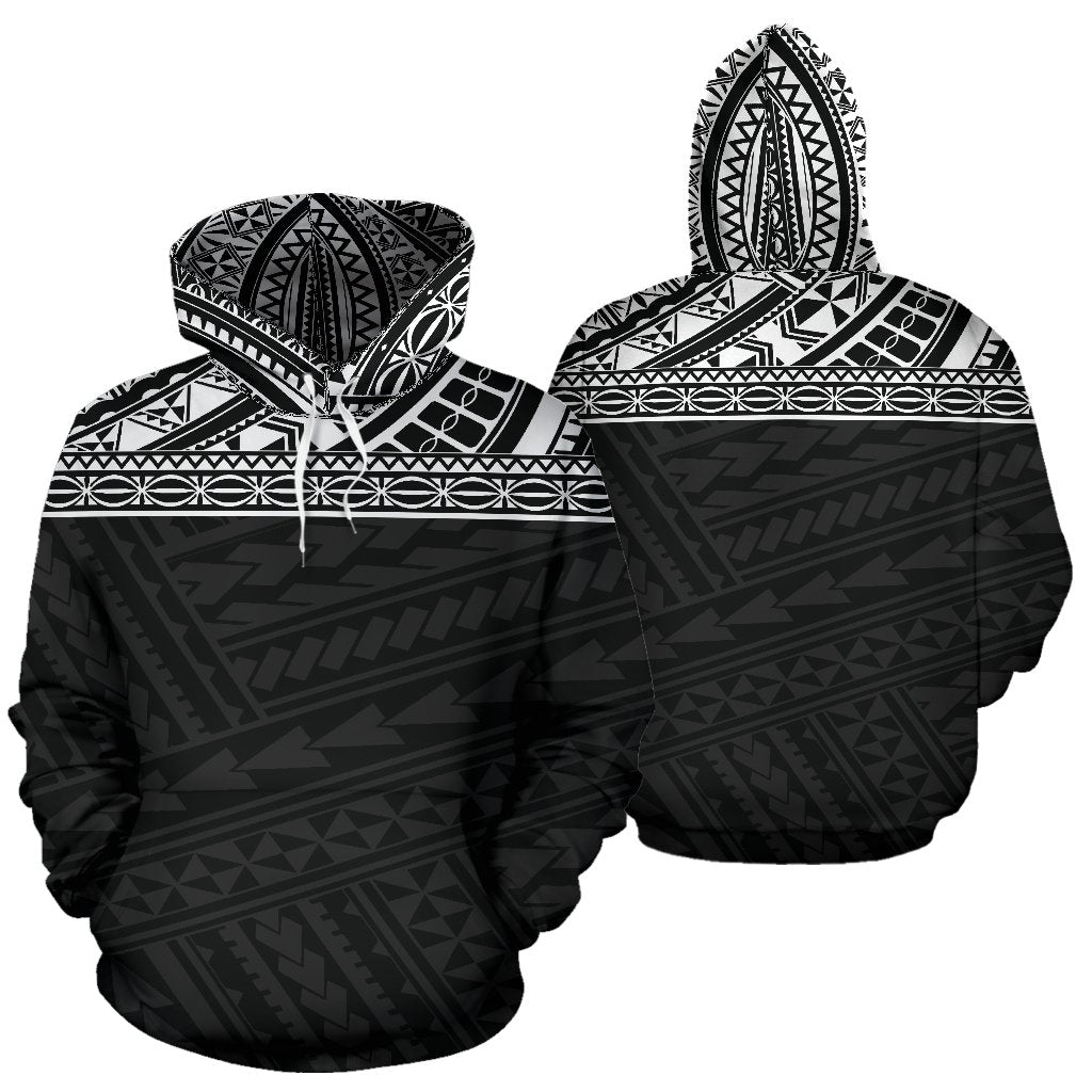 Poly All Over Hoodie Polynesian Black Version Unisex White - Polynesian Pride