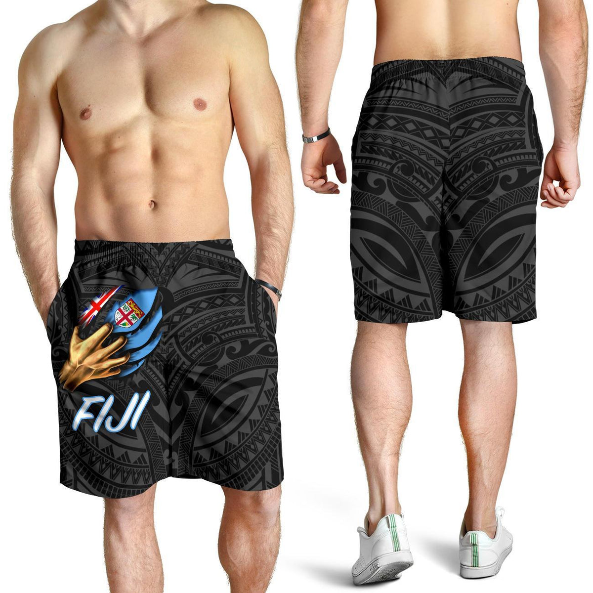 Fiji Men's Shorts - Fiji In Me (Black) - Polynesian Pride