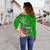 Hawaii Women's Off Shoulder Sweater - Turtle Plumeria Polynesian Tattoo Green Color - Polynesian Pride