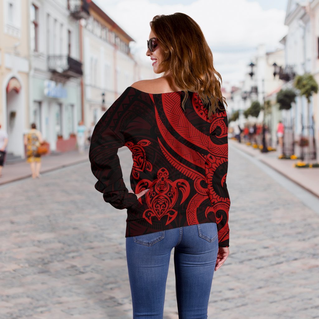 Tahiti Polynesian Women Of Shoulder Sweater - Red Tentacle Turtle - Polynesian Pride