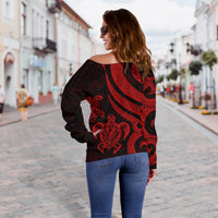 Tahiti Polynesian Women Of Shoulder Sweater - Red Tentacle Turtle - Polynesian Pride