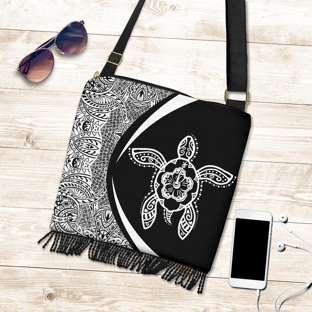 Hawaii Turtle Polynesian Crossbody Boho Handbag-Circle Style White - Polynesian Pride
