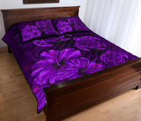 Hawaiian Map Turtle Hibiscus Vintage Polynesian Quilt Bedding Set Purple - Polynesian Pride