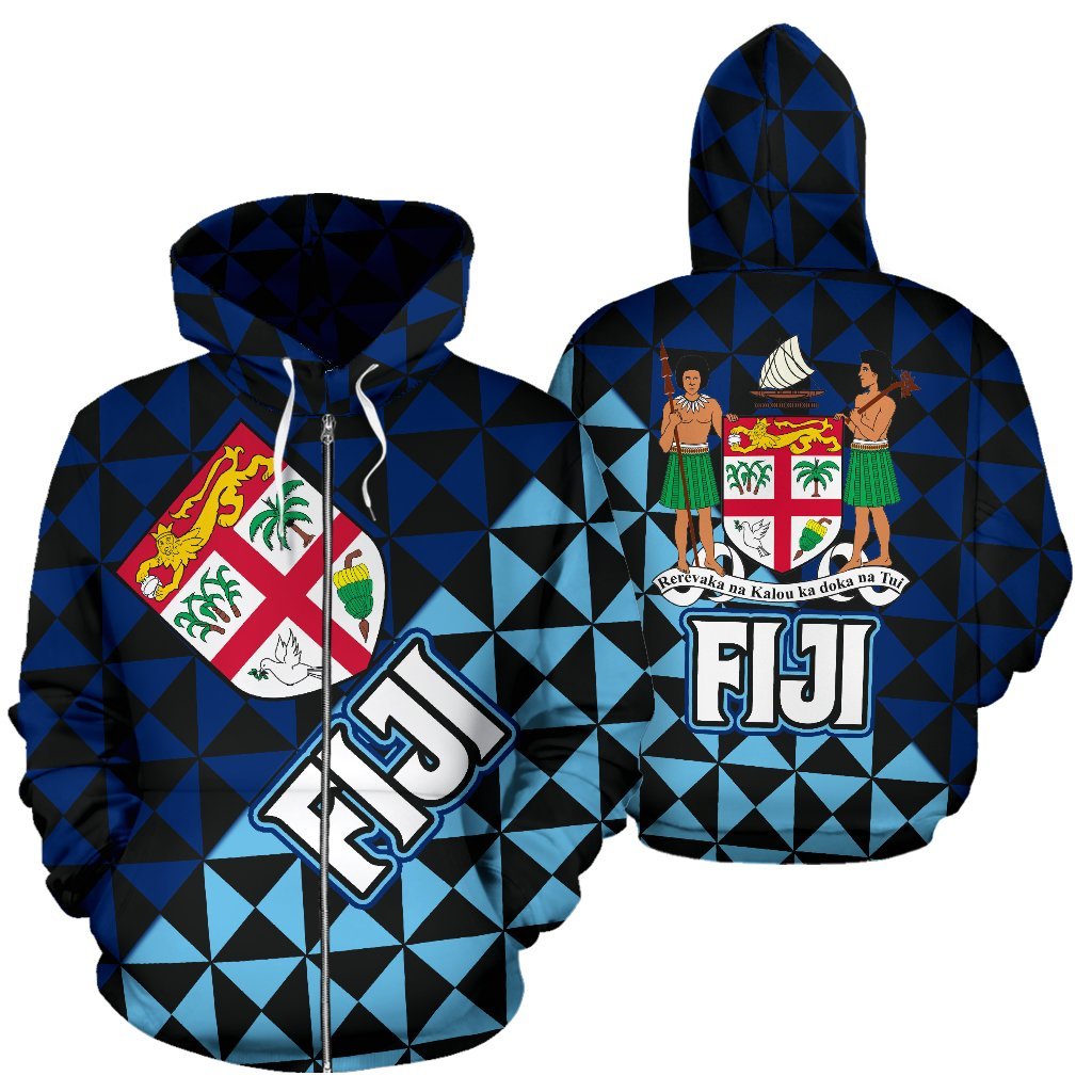 Fiji Polynesian Zip up Hoodie Fiji Flag Coat of Arms New Style Unisex Blue - Polynesian Pride
