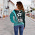 Polynesian Hawaii Off Shoulder Sweater Turquoise - Turtle with Hook - Polynesian Pride