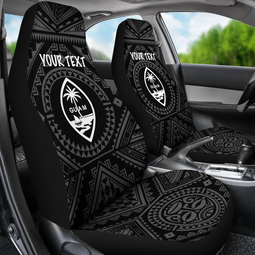 Guam Personalised Car Seat Covers - Guam Seal With Polynesian Tattoo Style (Black) - Polynesian Pride