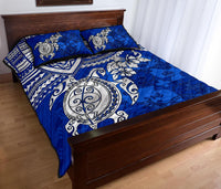 Tonga Polynesian Quilt Bed Set - Tonga Coat Of Arms & Blue Turtle Hibiscus - Polynesian Pride