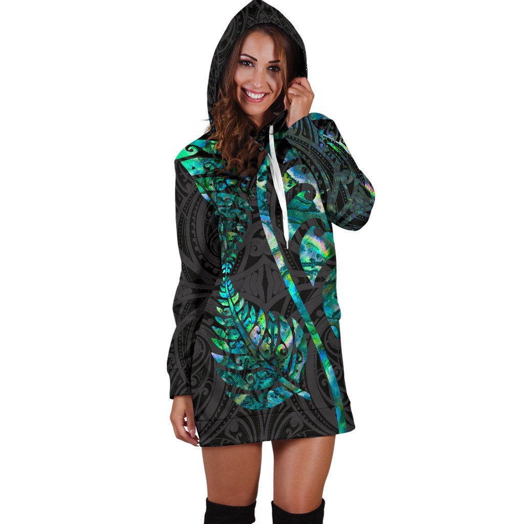 Aotearoa Maori Women Hoodie Dress - Silver Fern Koru Vibes - Polynesian Pride