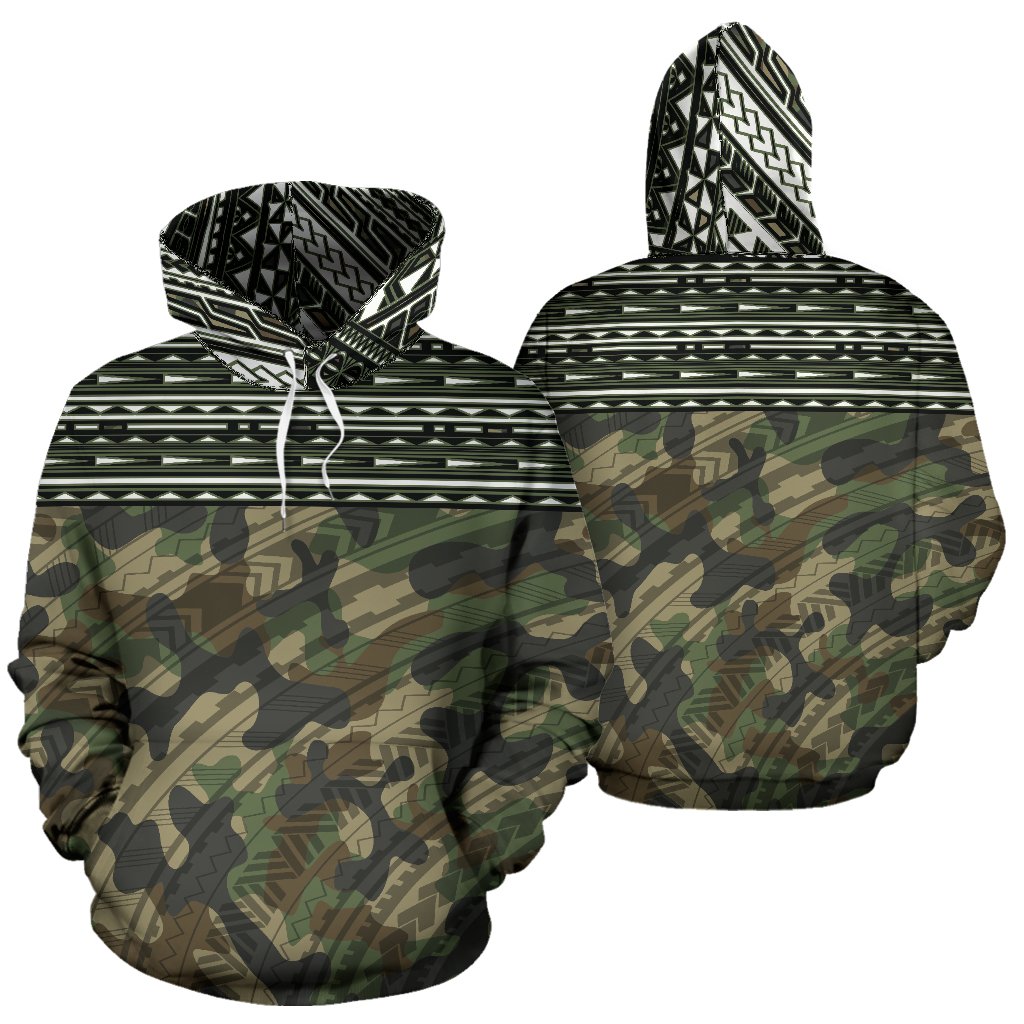 Poly All Over Hoodie Polynesian Army Unisex White - Polynesian Pride