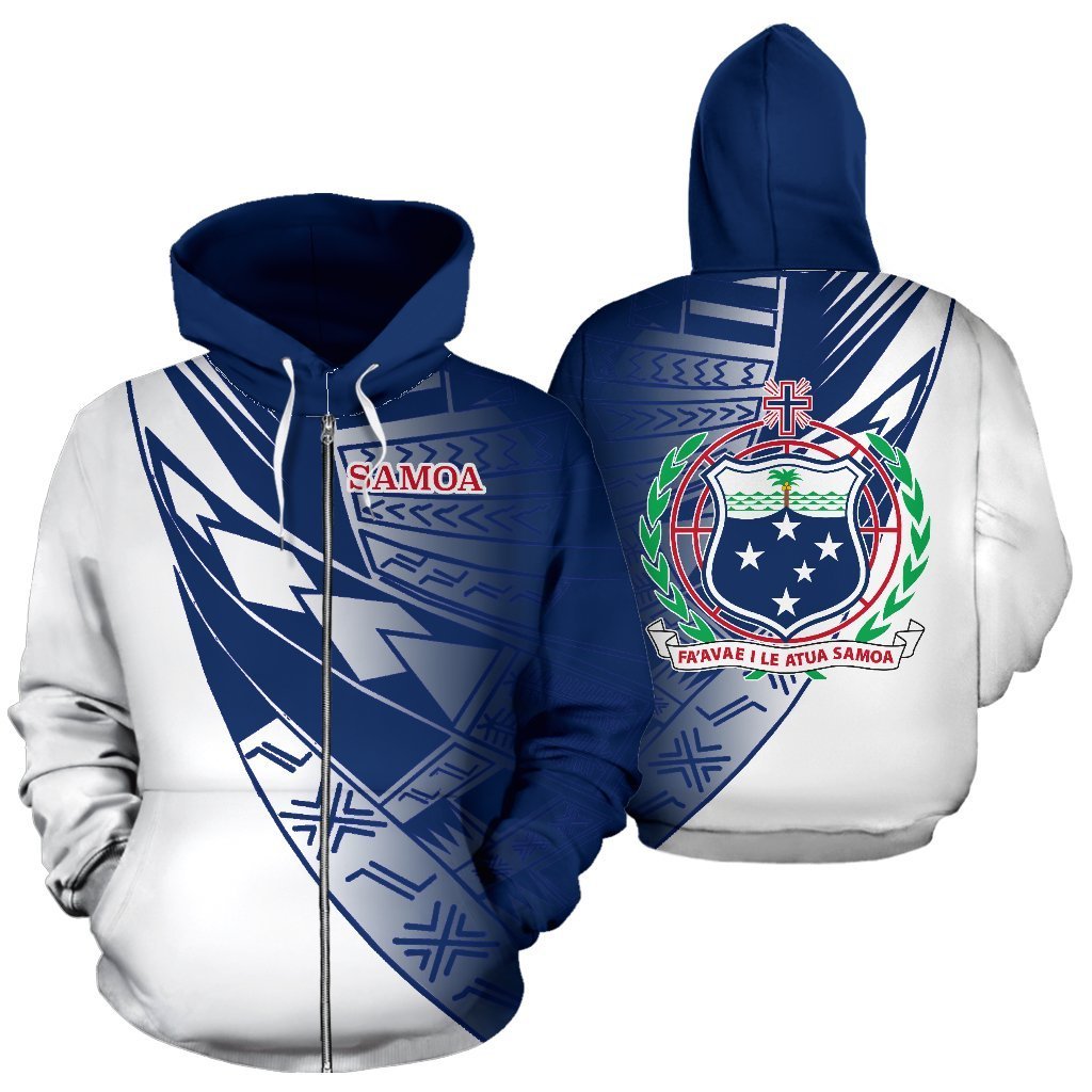 Samoa Polynesian All Over Zip up Hoodie Gradient Style Unisex White - Polynesian Pride