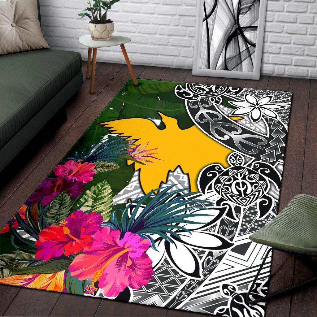 Papua New Guinea Area Rug White - Turtle Plumeria Banana Leaf White - Polynesian Pride